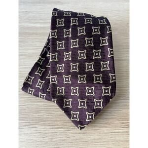 Barneys New York Brown Geometric Handmade in Italy Designer 100% Silk Tie
